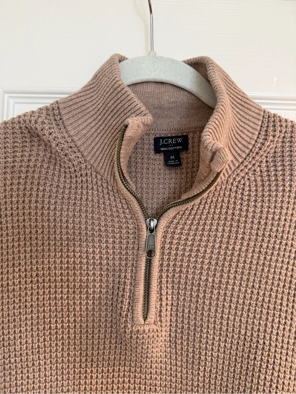 J. Crew Men's Zip-Neck Knit Sweater in Beige-Tan